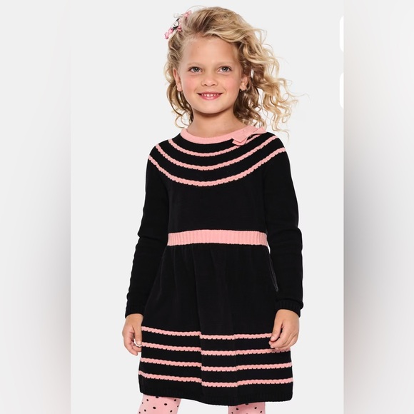 Gymboree Girls Contrast Bow Sweater Dress Size 7 Black Pink NWT - Picture 3 of 8